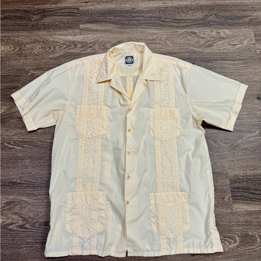 Tony Perotti Cream Embroidered Guayabera Shirt Men’s Size L